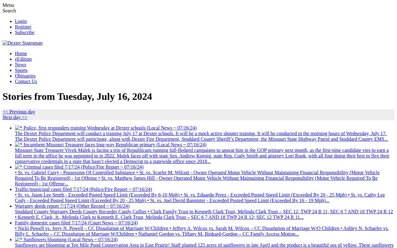 Stoddard County Dexter Statesman arrest record archive view